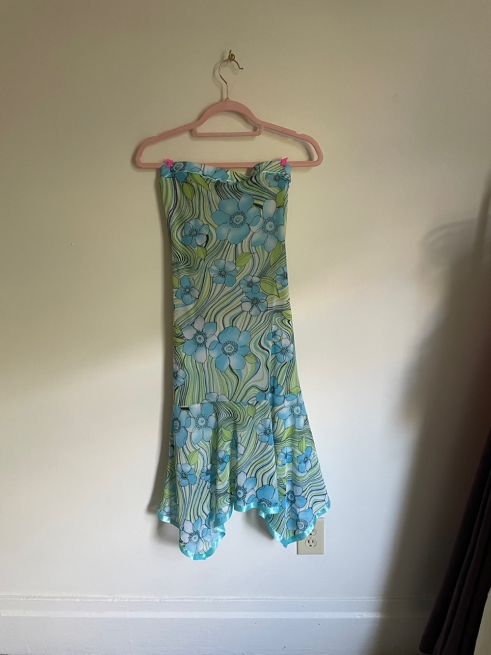 VENUS Blue and Green Floral Strapless Dress